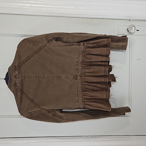 Free People Ruffle Hem Military Jacket- Olive Green -S - Picture 2 of 11